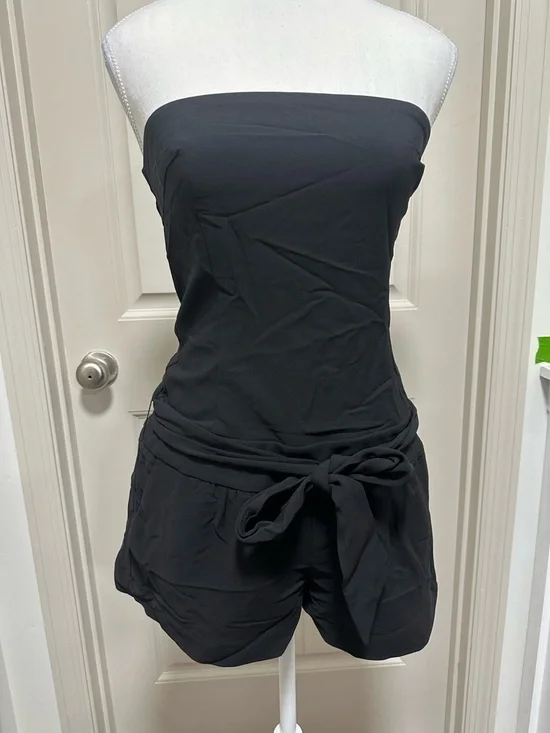 Express Black Strapless Romper with Tie Waist - Picture 2 of 6